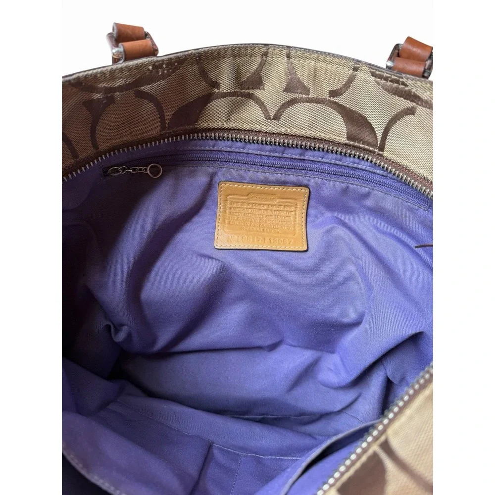 Coach Signature Tote Shoulder Purse Color Khaki/Brown Measures 16